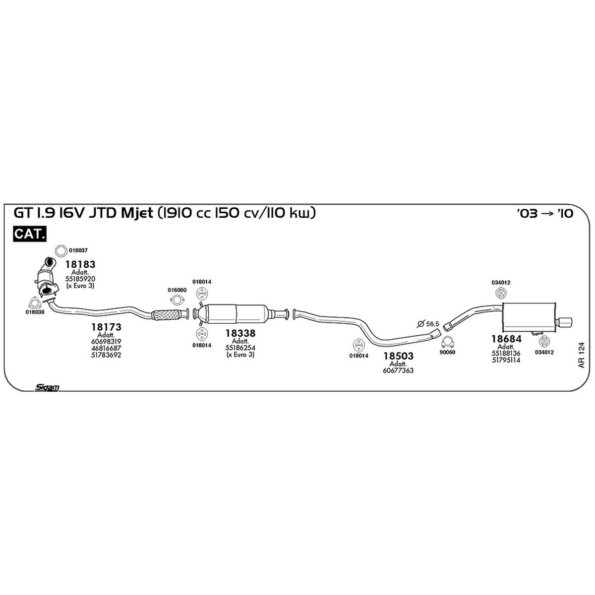 ar124 Tubo al collettore Alfa Romeo GT 1.9 JTD 16V MJET 1910 cc 150 cv 110 kw Cat 2003 -> 2010 (18173) - immagine 1