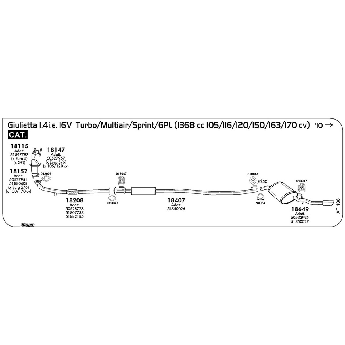 ar138 Marmitta posteriore Alfa Romeo Giulietta 940 1.4i.e. 16V Turbo / Multiair / Sprint / GPL 1368 cc 105 / 116 / 120 / 150 / 163 / 170 cv Cat 2010 -> (18649) - immagine 1