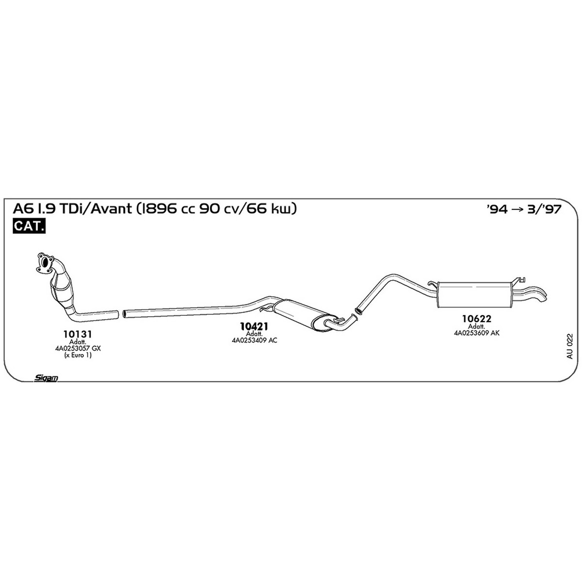 au022 Marmitta centrale Audi A6 4A2 - 4A5 1.9 TDi / Avant 1896 cc 90 cv 66 kw Motore IZ / AHU Cat 1994 -> 03/97 (10421) - immagine 1