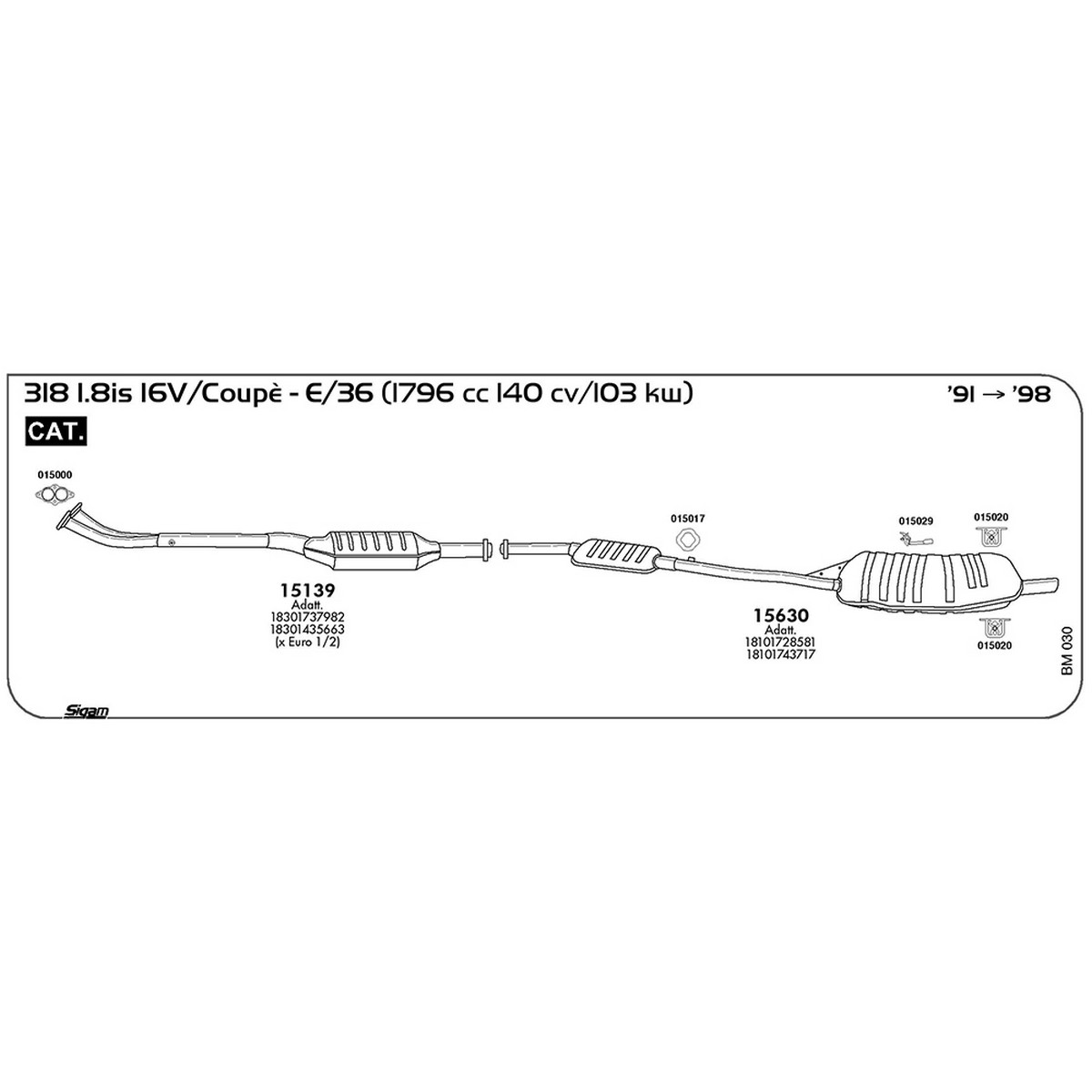 bm030 Marmitta posteriore Bmw Serie 3 E-36 318 1.8is 16V / Coupè 1796 cc 140 cv 103 kw Cat 1991 -> 1998 (15630) - immagine 1