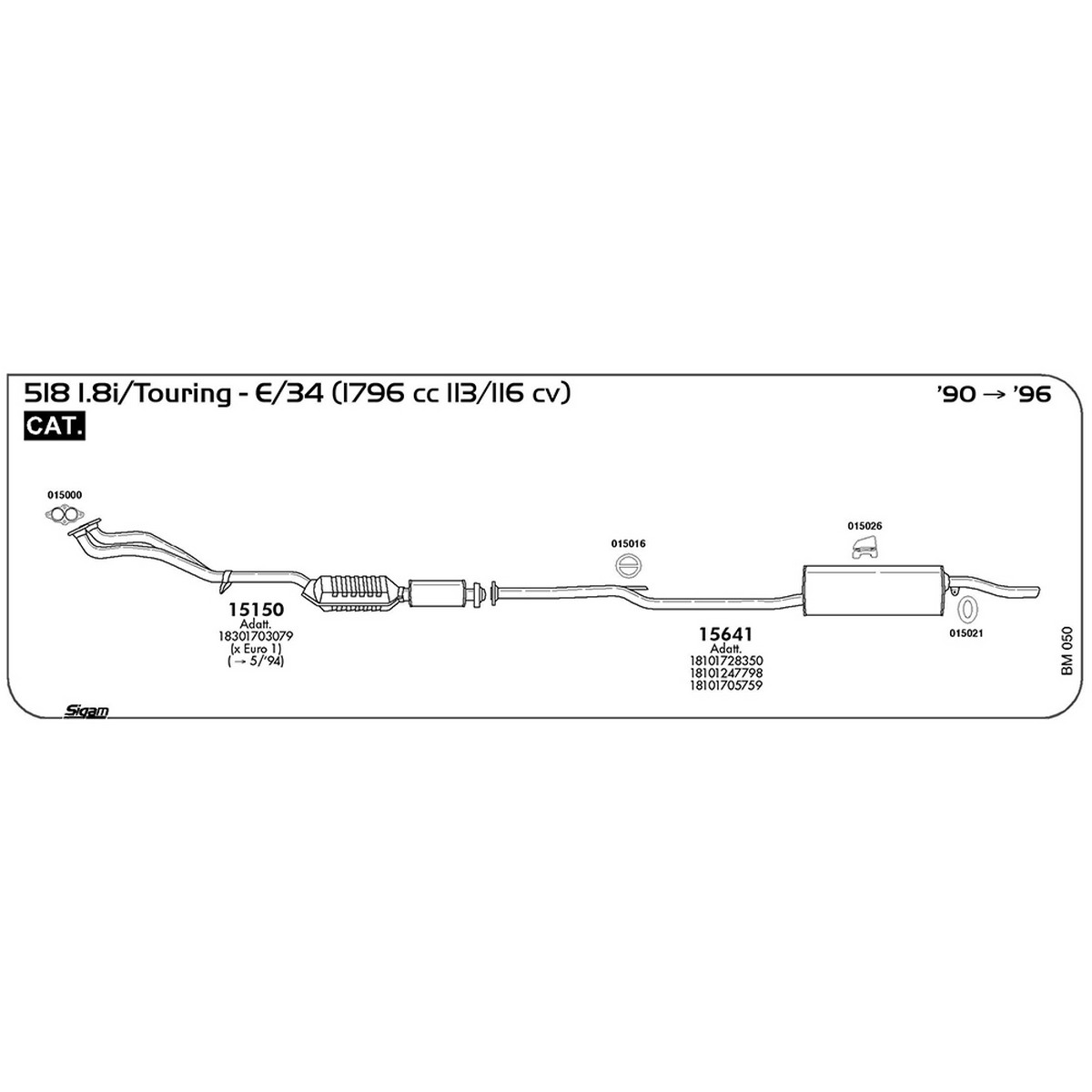 bm050 Marmitta posteriore Bmw Serie 5 E-34 518 1.8i / Touring 1796 cc 113 / 116 cv Cat 1990 -> 1996 (15641) - immagine 1