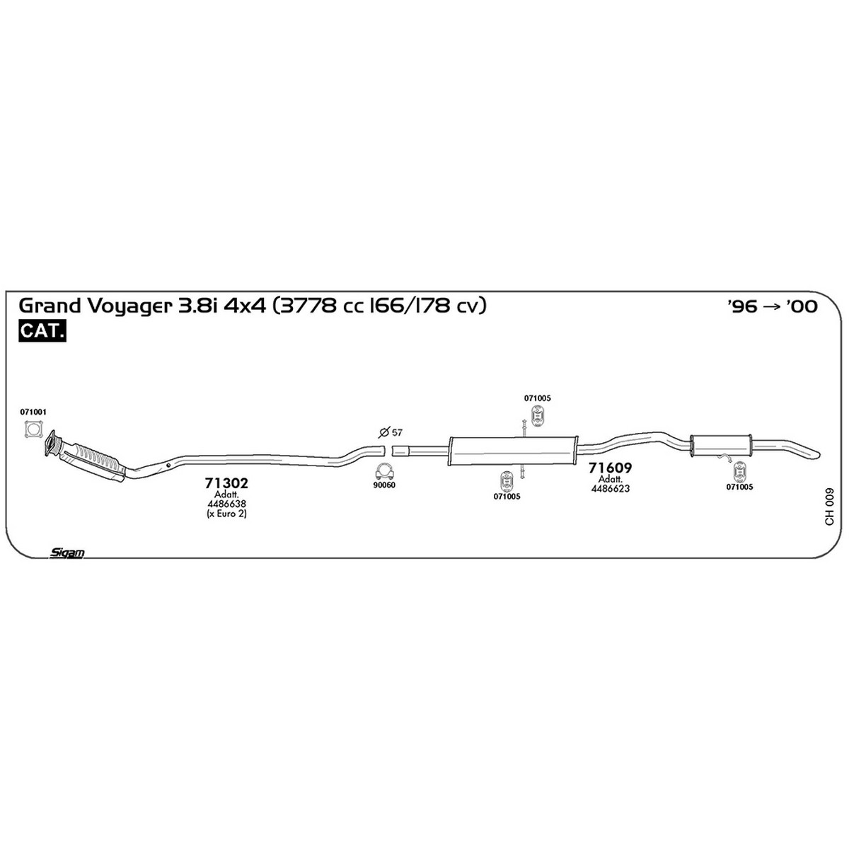 ch009 Marmitta posteriore Chrysler Grand Voyager GS 3.8i 4x4 3778 cc 166 / 178 cv Cat 1996 -> 2000 (71609) - immagine 1