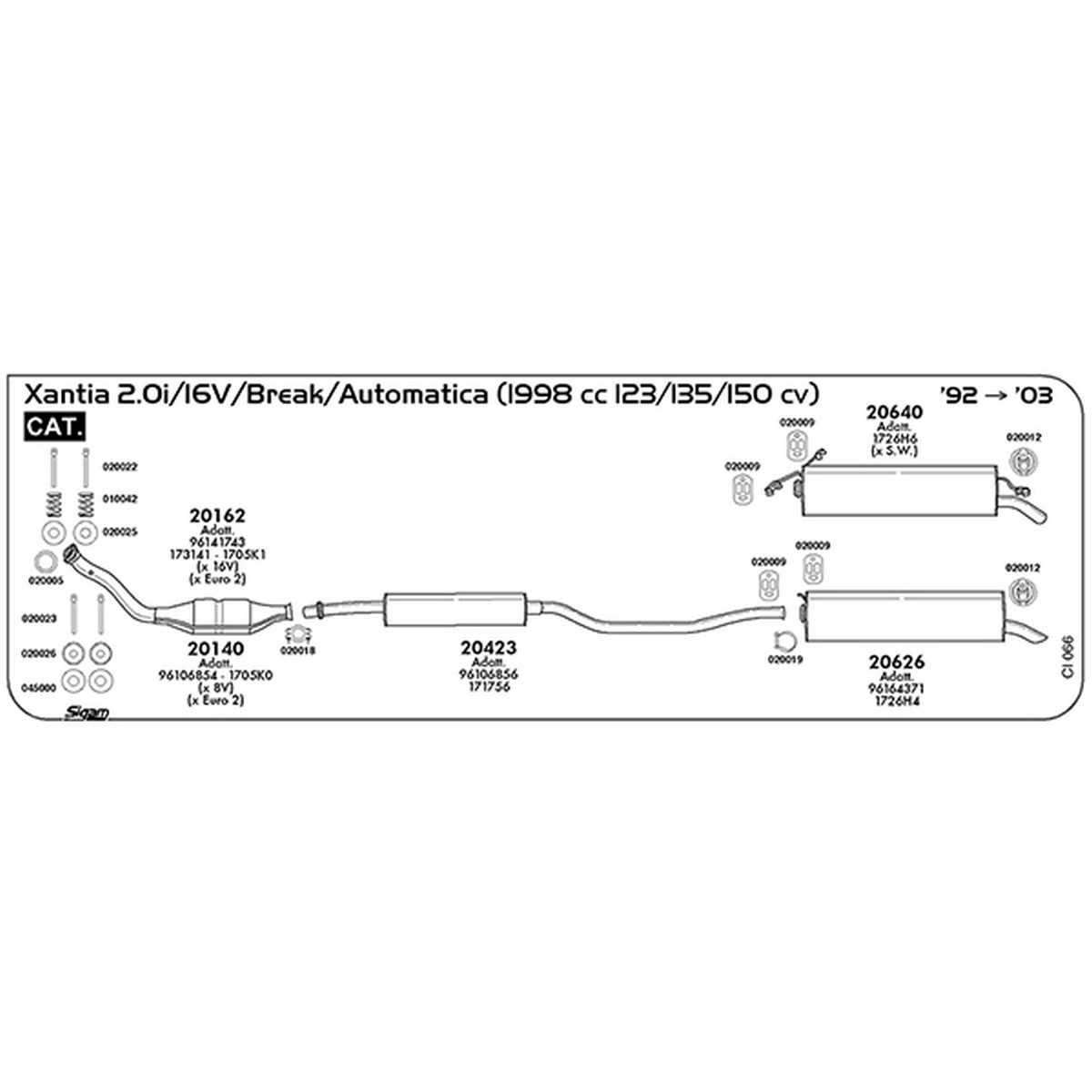 ci066 Marmitta centrale Citroen Xantia 2.0i / 16V / Break / Automatica 1998 cc 123 / 135 / 150 cv Cat 1992 -> 2003 (20423) - immagine 1