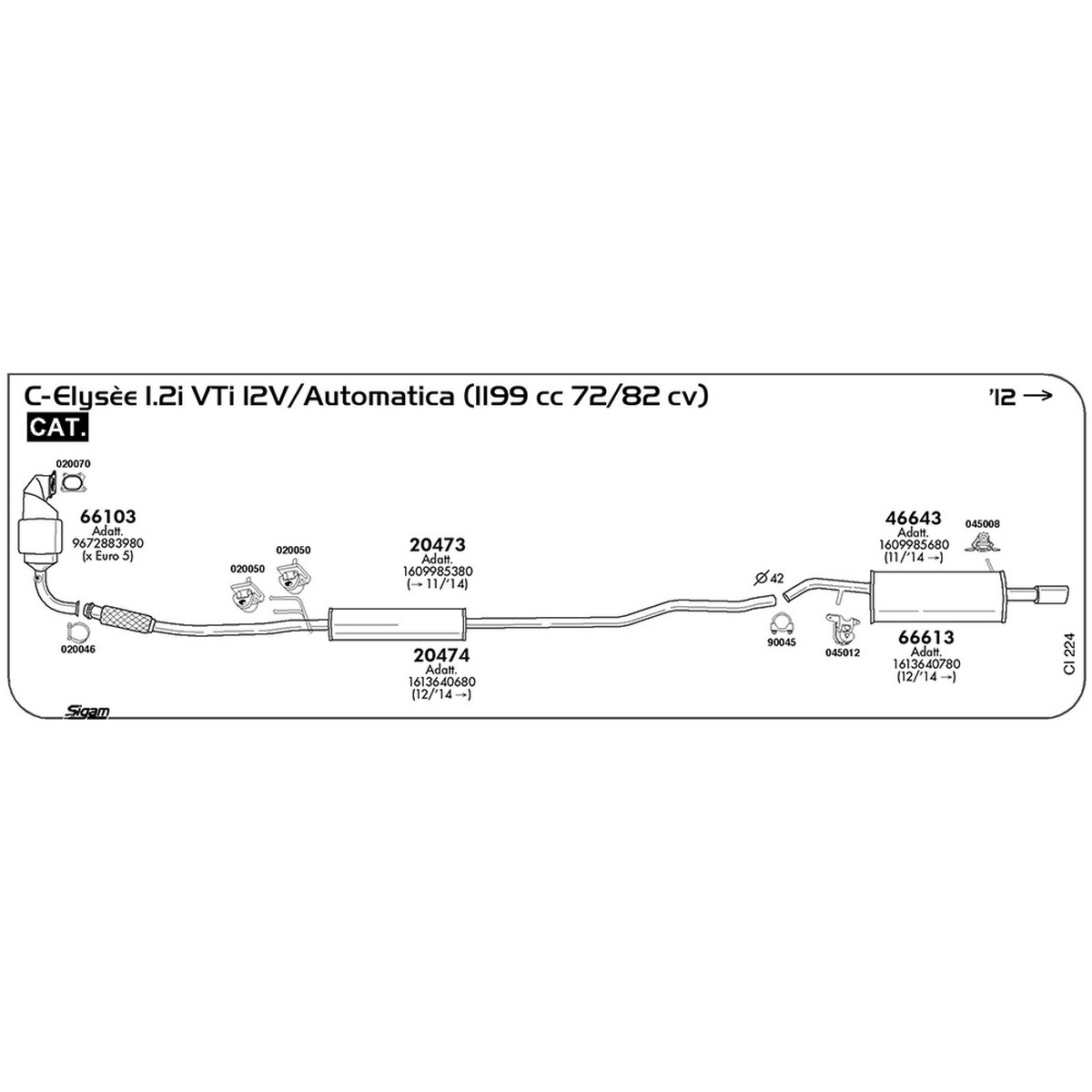 ci224 Marmitta posteriore Citroen C-Elysèe 1.2i 12V VTI / Automatica 1199 cc 72 / 82 cv Cat 2012 -> (46643) - immagine 1