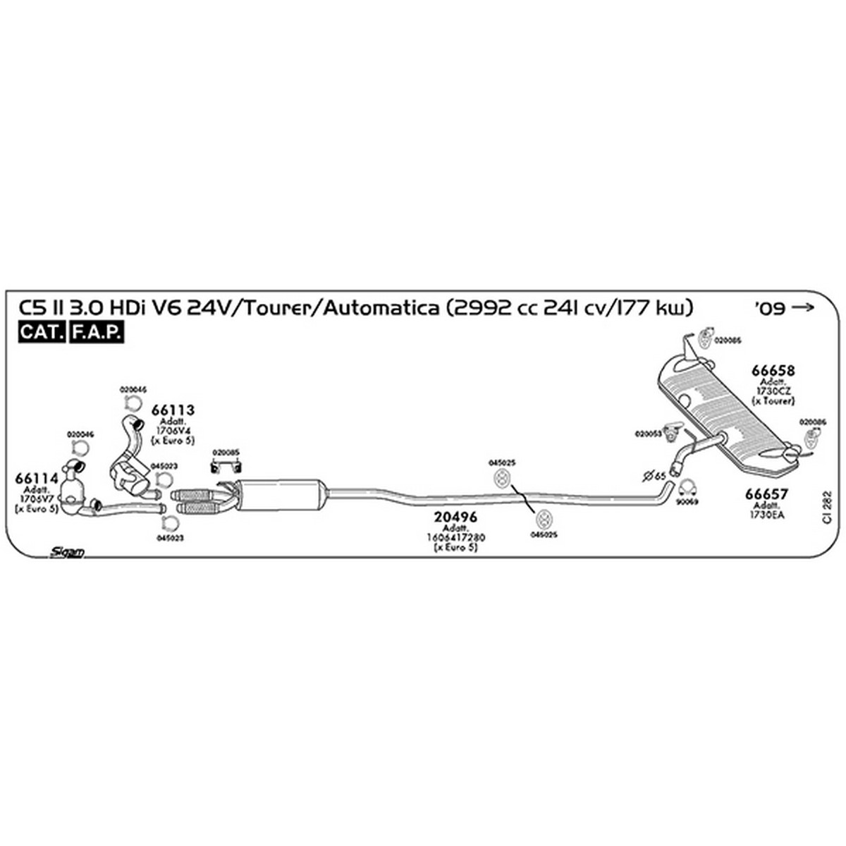 ci282 Accessori Citroen C5 II 3.0 HDI 24V V6 / Tourer / Automatica 2992 cc 241 cv 177 kw Cat FAP 2009 -> (020085) - immagine 1