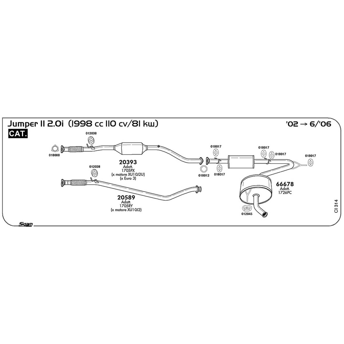 ci314 Marmitta posteriore Citroen Jumper II 2.0i 1998 cc 110 cv 81 kw Cat 2002 -> 06/06 (66678) - immagine 1