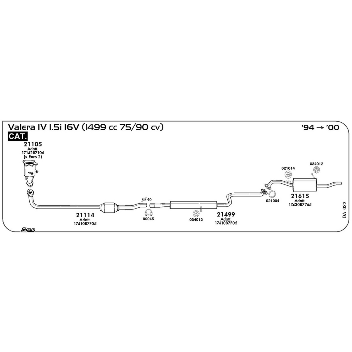 da022 Marmitta centrale Daihatsu Valera IV 1.5i 16V 1499 cc 75 / 90 cv Cat 1994 -> 2000 (21499) - immagine 1