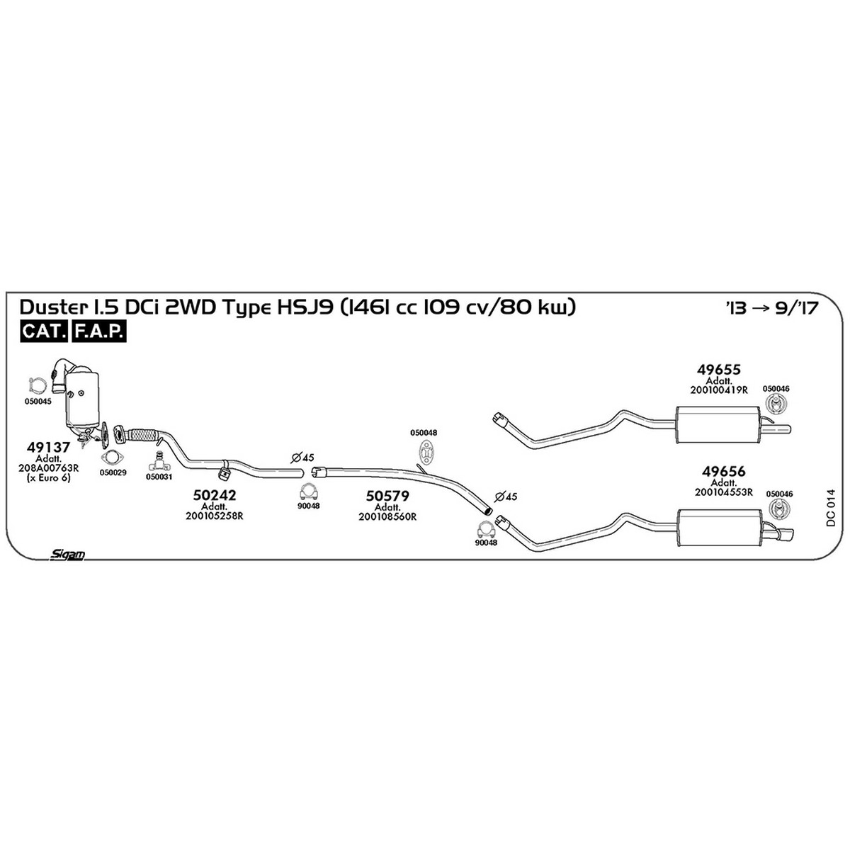 dc014 Marmitta posteriore Dacia Duster 1.5 DCi 2WD Type HSJ9 1461 cc 109 cv 80 kw Cat FAP 2013 -> 09/17 (49656) - immagine 1