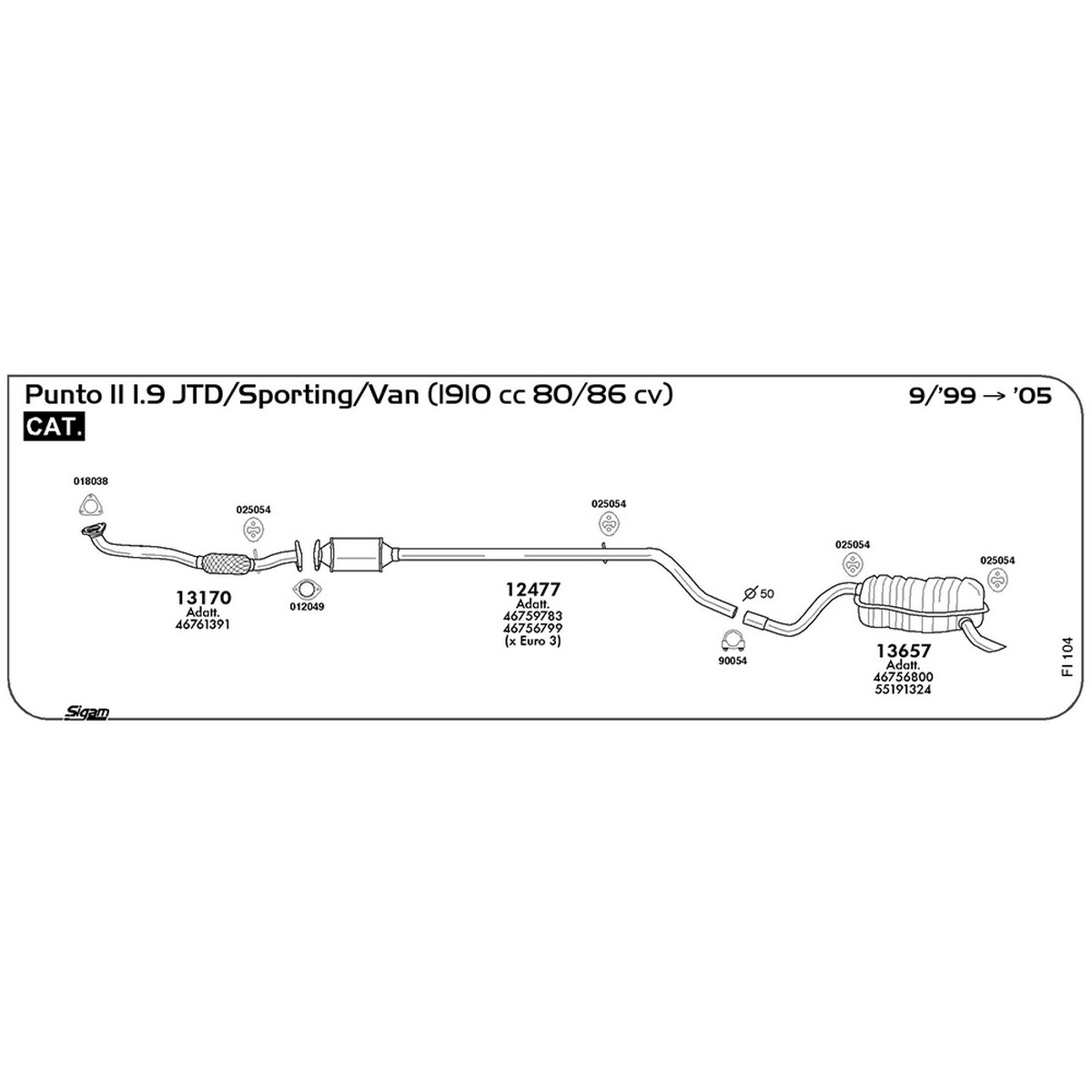 fi104 Tubo al collettore Fiat Punto II 188 1.9 JTD / Sporting / Van 1910 cc 80 / 86 cv Cat 09/99 -> 2005 (13170) - immagine 1