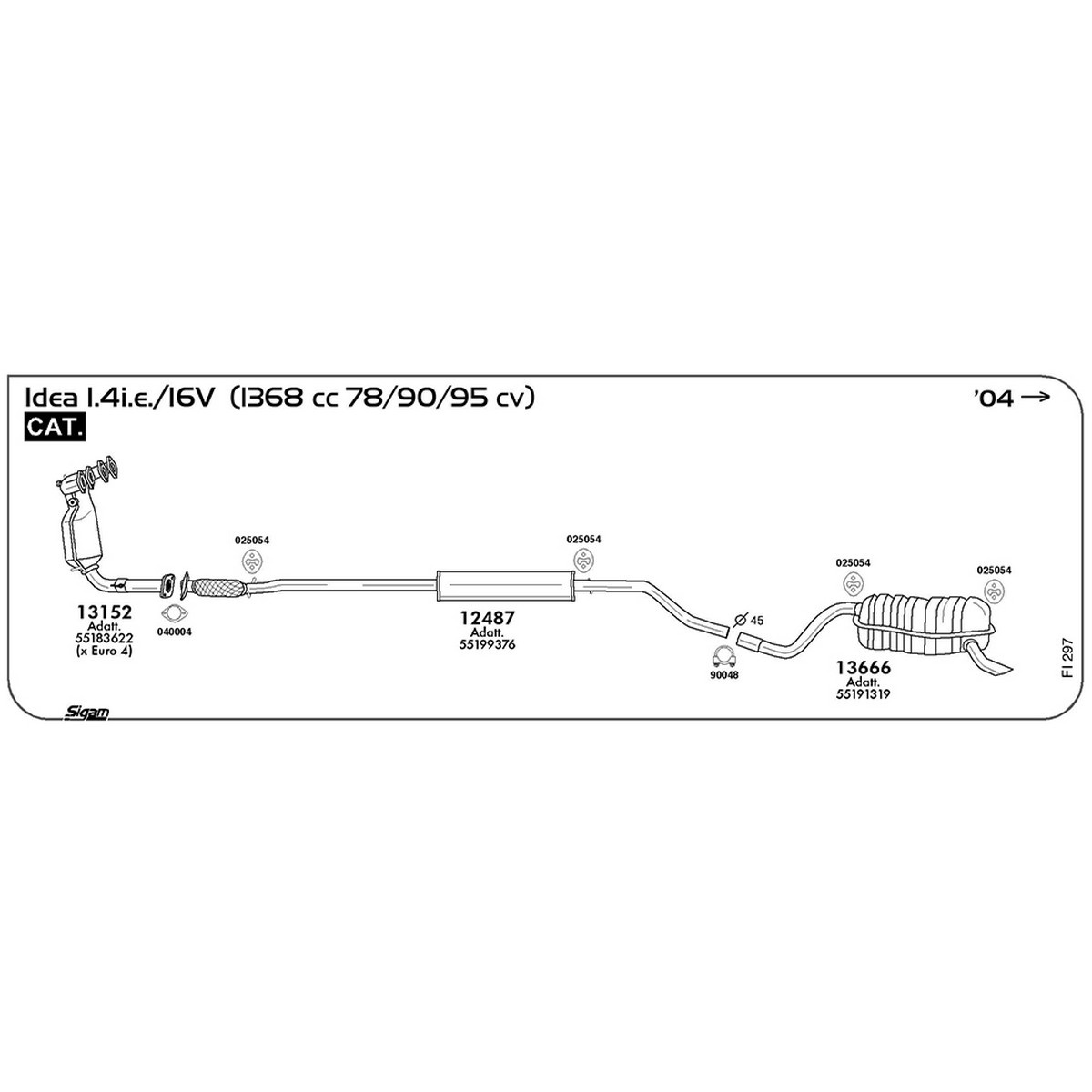 fi297 Catalizzatore Fiat Idea 1.4i.e. / 16V 1368 cc 78 / 90 / 95 cv Cat 2004 -> (13152) - immagine 1