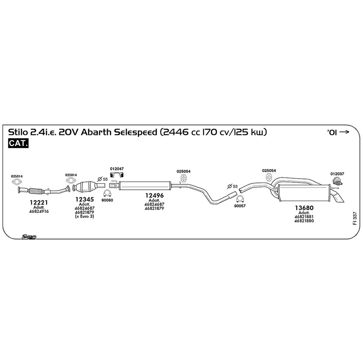 fi337 Marmitta posteriore Fiat Stilo 2.4i.e. 20V Abarth Selespeed 2446 cc 170 cv 125 kw Cat 2001 -> (13680) - immagine 1