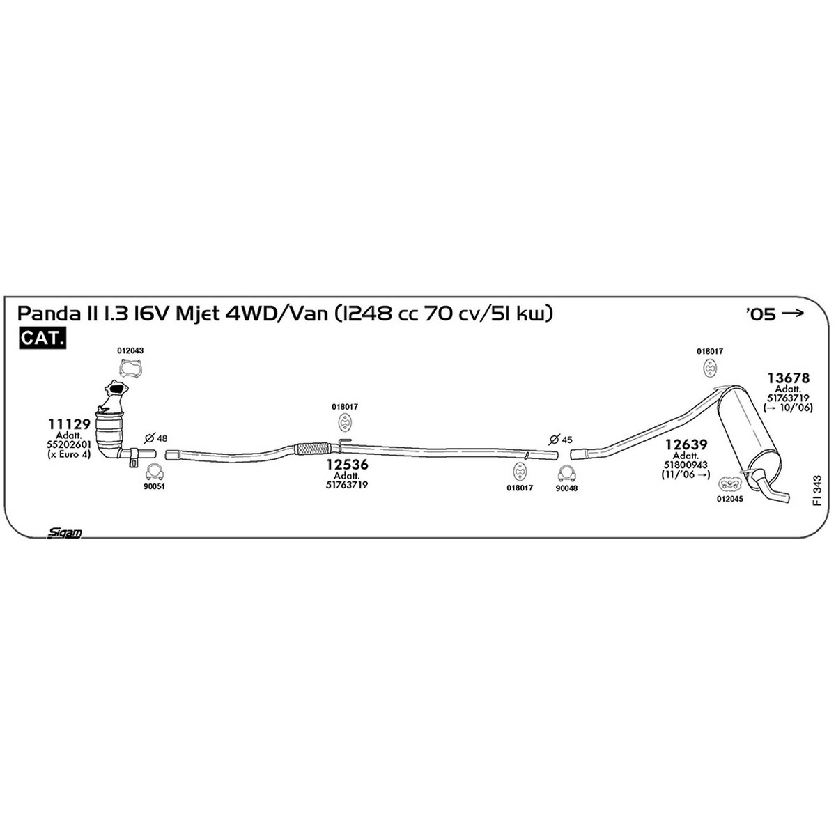 fi343 Marmitta posteriore Fiat Panda II 169 1.3 16V Mjet 4WD / Van 1248 cc 70 cv 51 kw Cat 2005 -> (12639) - immagine 1
