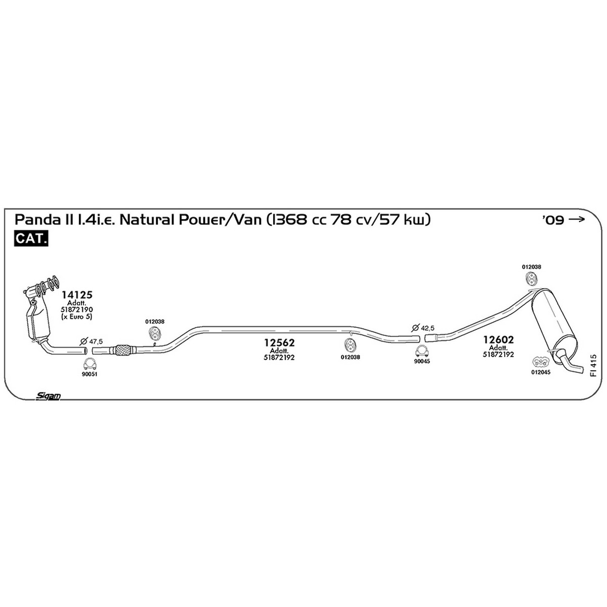 fi415 Marmitta posteriore Fiat Panda II 169 1.4i.e. Natural Power / Van 1368 cc 78 cv 57 kw Cat 2009 -> (12602) - immagine 1