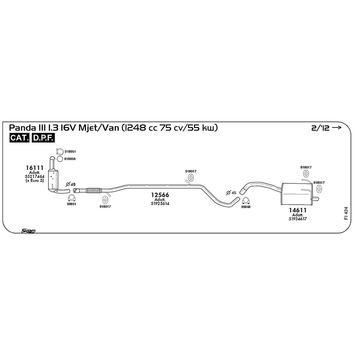 fi424 Marmitta posteriore Fiat Panda III 312-319 1.3 16V Mjet / Van 1248 cc 75 cv 55 kw 02/12 -> (14611) - immagine 1