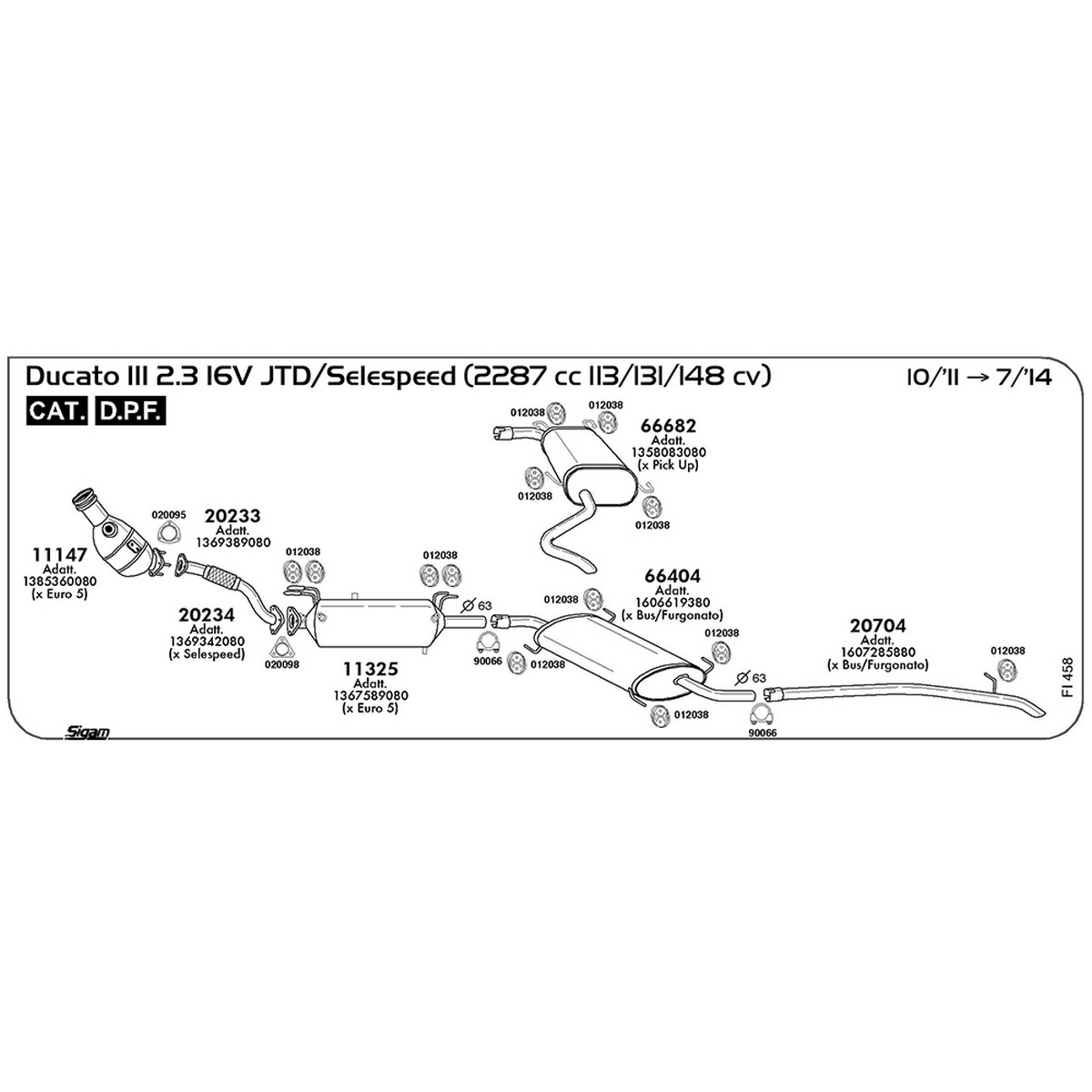 fi458 DPF Fiat Ducato III 250-290 2.3 16V JTD / Selespeed 2287 cc 113 / 131 / 148 cv Cat 10/11 -> 07/14 (11325) - immagine 1