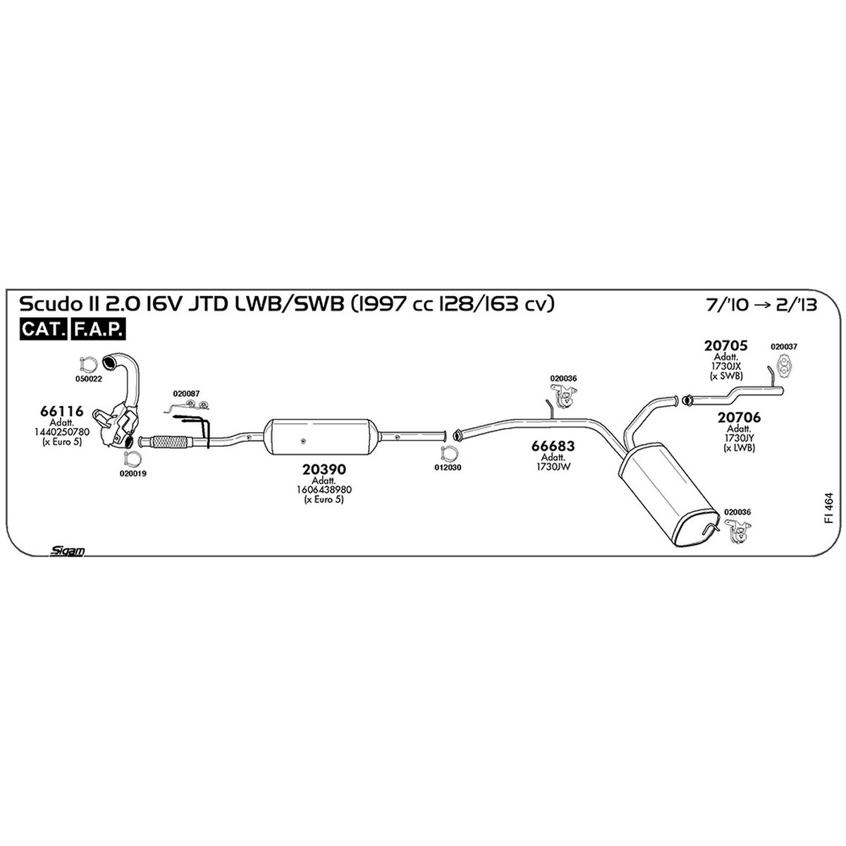 fi464 Marmitta posteriore Fiat Scudo II 270-272 2.0 JTD 16V LWB / SWB 1997 cc 128 / 163 cv Cat DPF 07/10 -> 02/13 (66683) - immagine 1