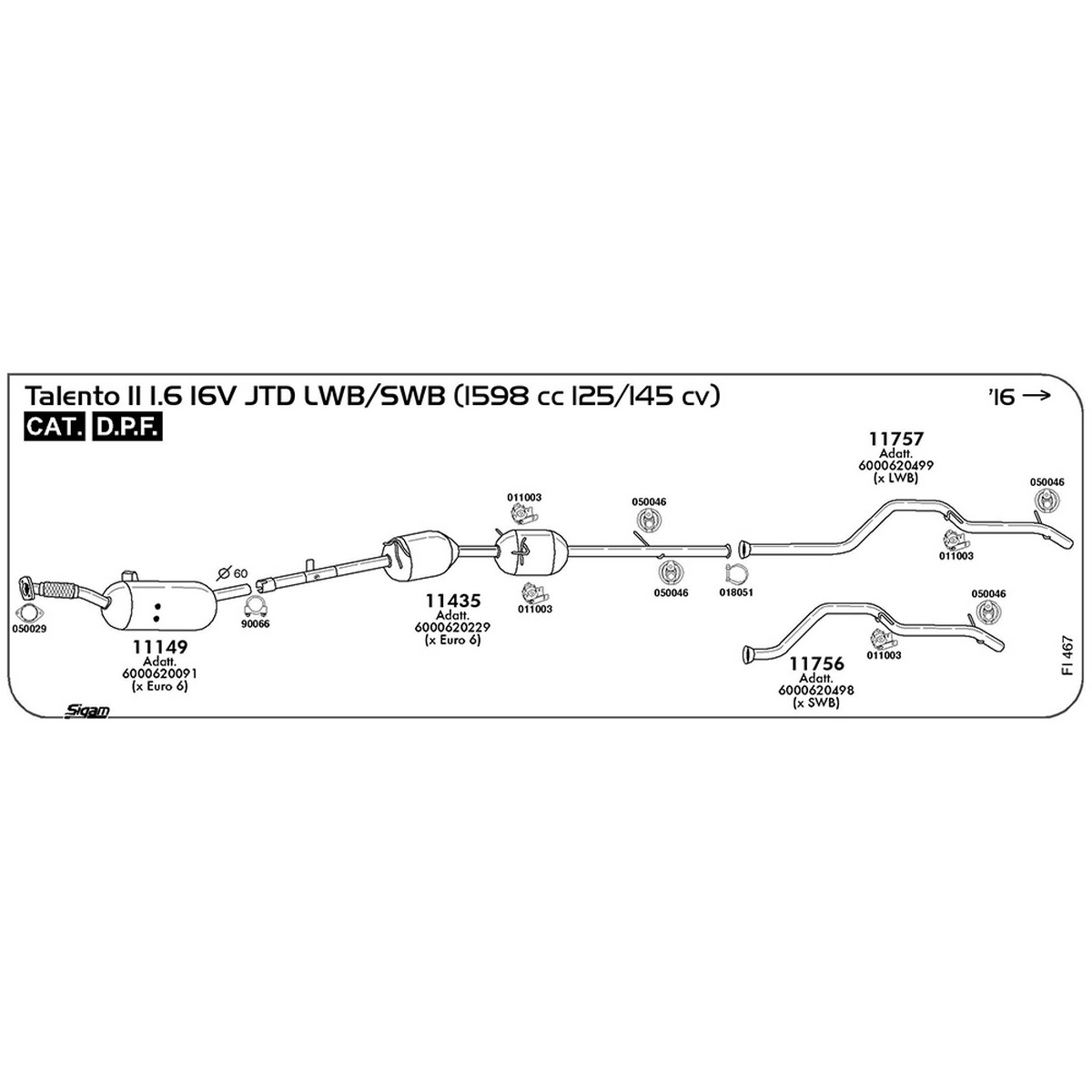 fi467 Tubo posteriore Fiat Talento II 296 1.6 16V JTD 1598 cc 125 / 145 cv Cat DPF 2016 -> (11757) - immagine 1