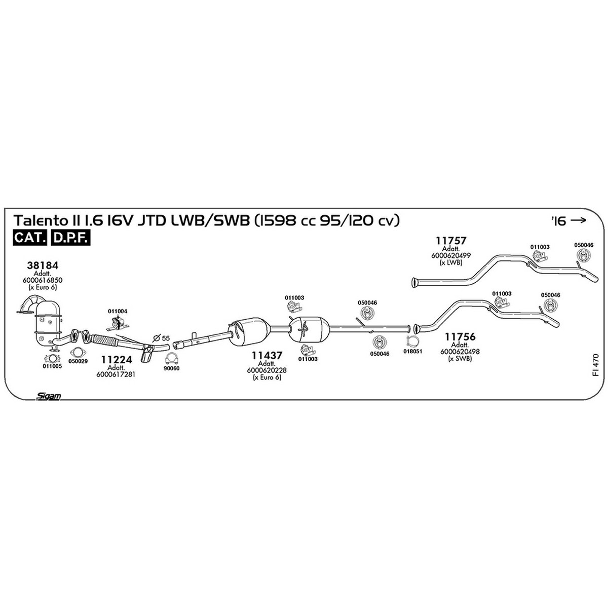 fi470 Tubo posteriore Fiat Talento II 296 1.6 16V JTD 1598 cc 95 / 120 cv Cat DPF 2016 -> (11756) - immagine 1