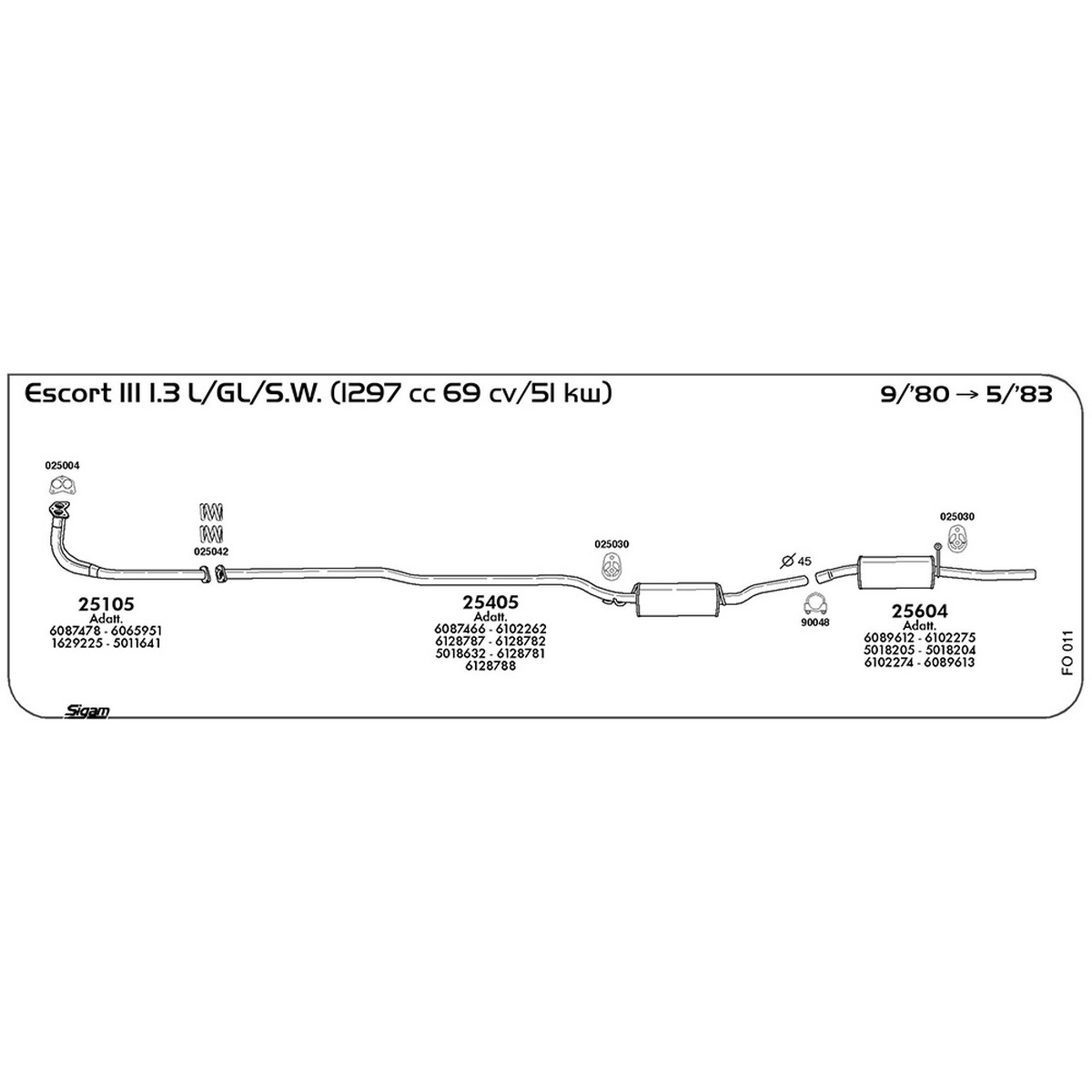 fo011 Marmitta posteriore Ford Escort III 1.3 L / GL / S.W. 1297 cc 69 cv 51 kw 09/80 -> 05/83 (25604) - immagine 1