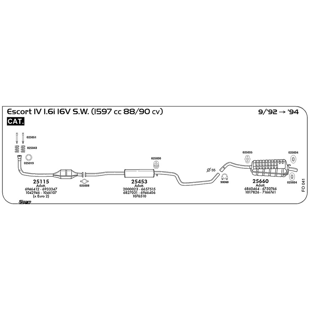 fo041 Marmitta centrale Ford Escort IV 1.6i 16V S.W. 1597 cc 88 / 90 cv Cat 09/92 -> 1994 (25453) - immagine 1