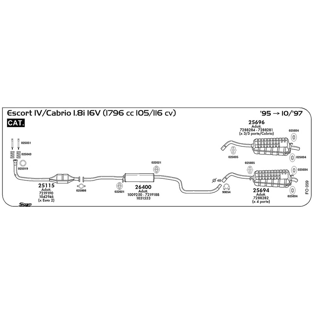 fo059 Marmitta centrale Ford Escort IV 1.8i 16V / Cabrio 1796 cc 105 / 116 cv Cat 1995 -> 10/97 (26400) - immagine 1