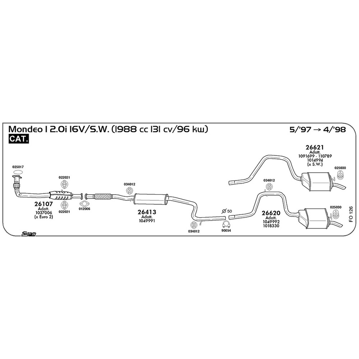fo126 Marmitta posteriore Ford Mondeo I 2.0i 16V / S.W. 1988 cc 131 cv 96 kw Cat 05/97 -> 04/98 (26621) - immagine 1