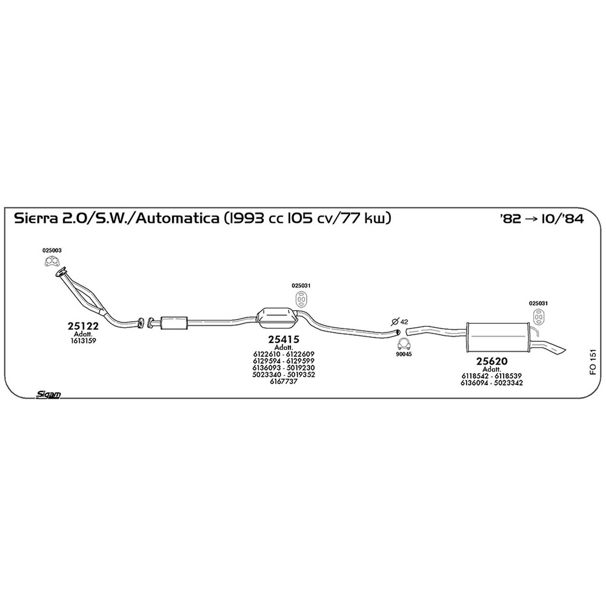 fo151 Tubo al collettore Ford Sierra 2.0 / S.W. / Automatica 1993 cc 105 cv 77 kw 1982 -> 10/84 (25122) - immagine 1