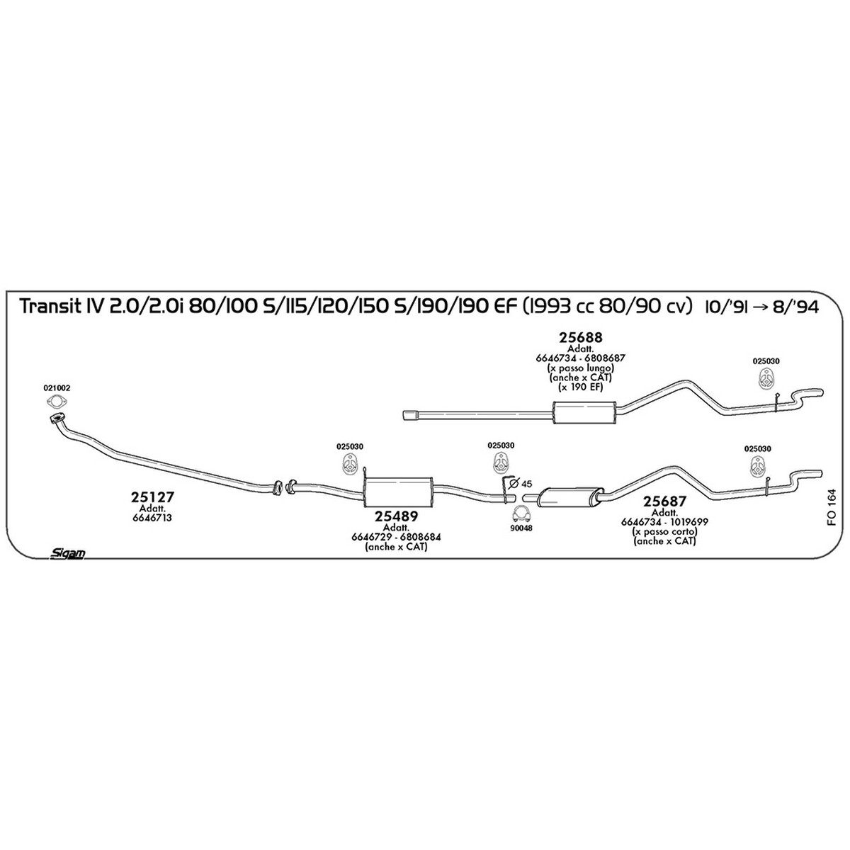 fo164 Marmitta centrale Ford Transit IV 2.0 / i 80 / 100 S / 115 / 120 / 150 S / 190 / 190EF 1993 cc 80 / 90 cv 10/91 -> 08/94 (25489) - immagine 1