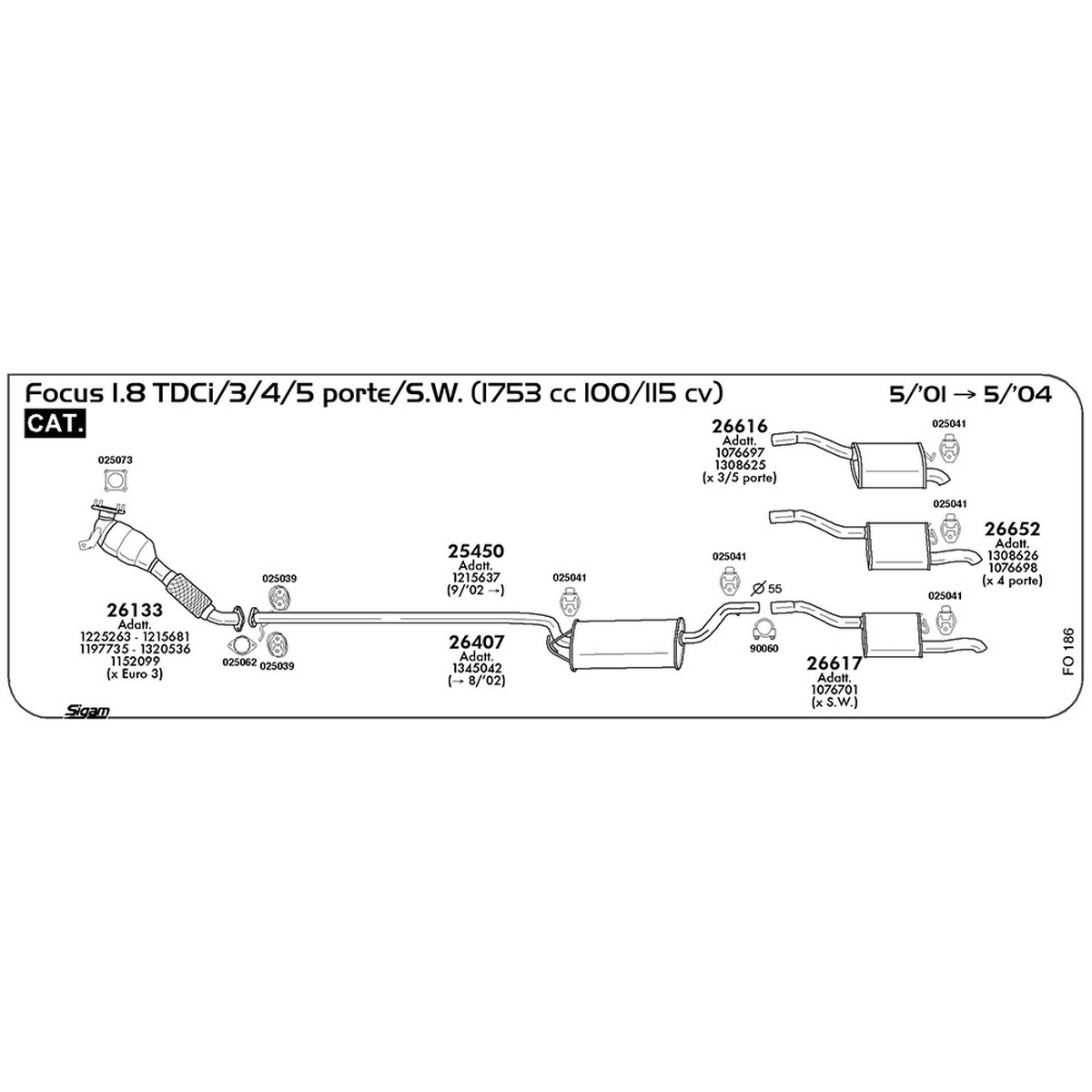 fo186 Marmitta centrale Ford Focus I 1.8 TDCi 3 / 4 / 5 porte / S.W. 1753 cc 100 / 115 cv Cat 05/01 -> 05/04 (25450) - immagine 1