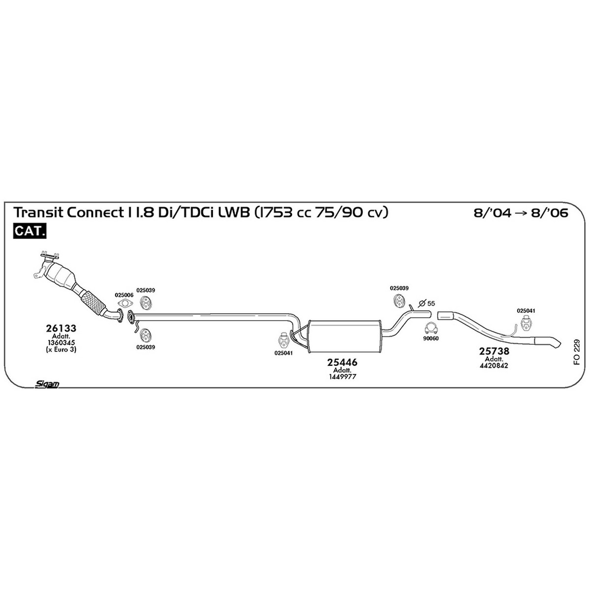 fo229 Tubo posteriore Ford Transit Connect I 1.8 Di / TDCi passo lungo 1753 cc 75 / 90 cv Cat 08/04 -> 08/06 (25738) - immagine 1