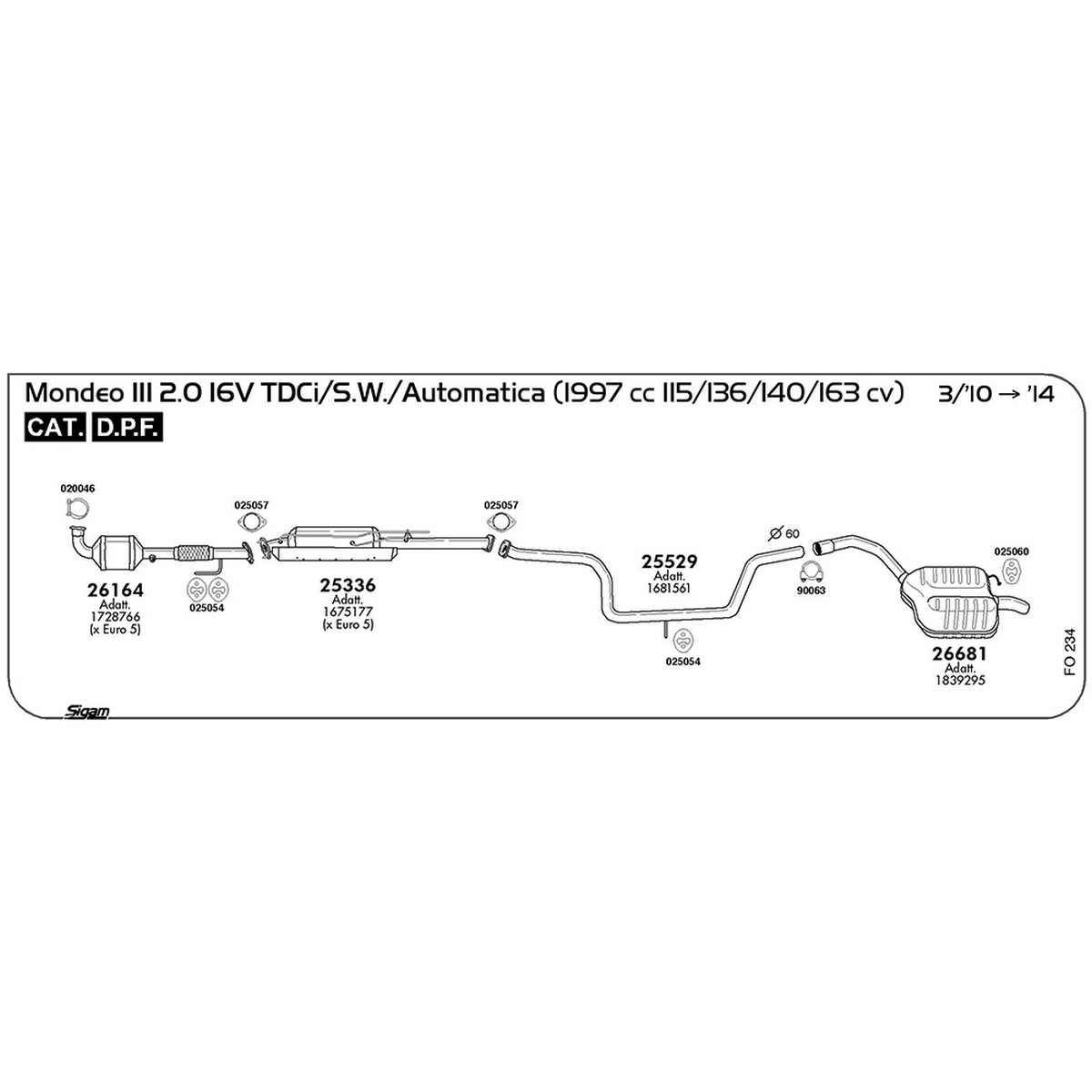 fo234 Marmitta posteriore Ford Mondeo III 2.0 16V TDCi / S.W. / Automatica 1997 cc 115 / 136 / 163 cv Cat DPF 03/10 -> 2014 (26681) - immagine 1