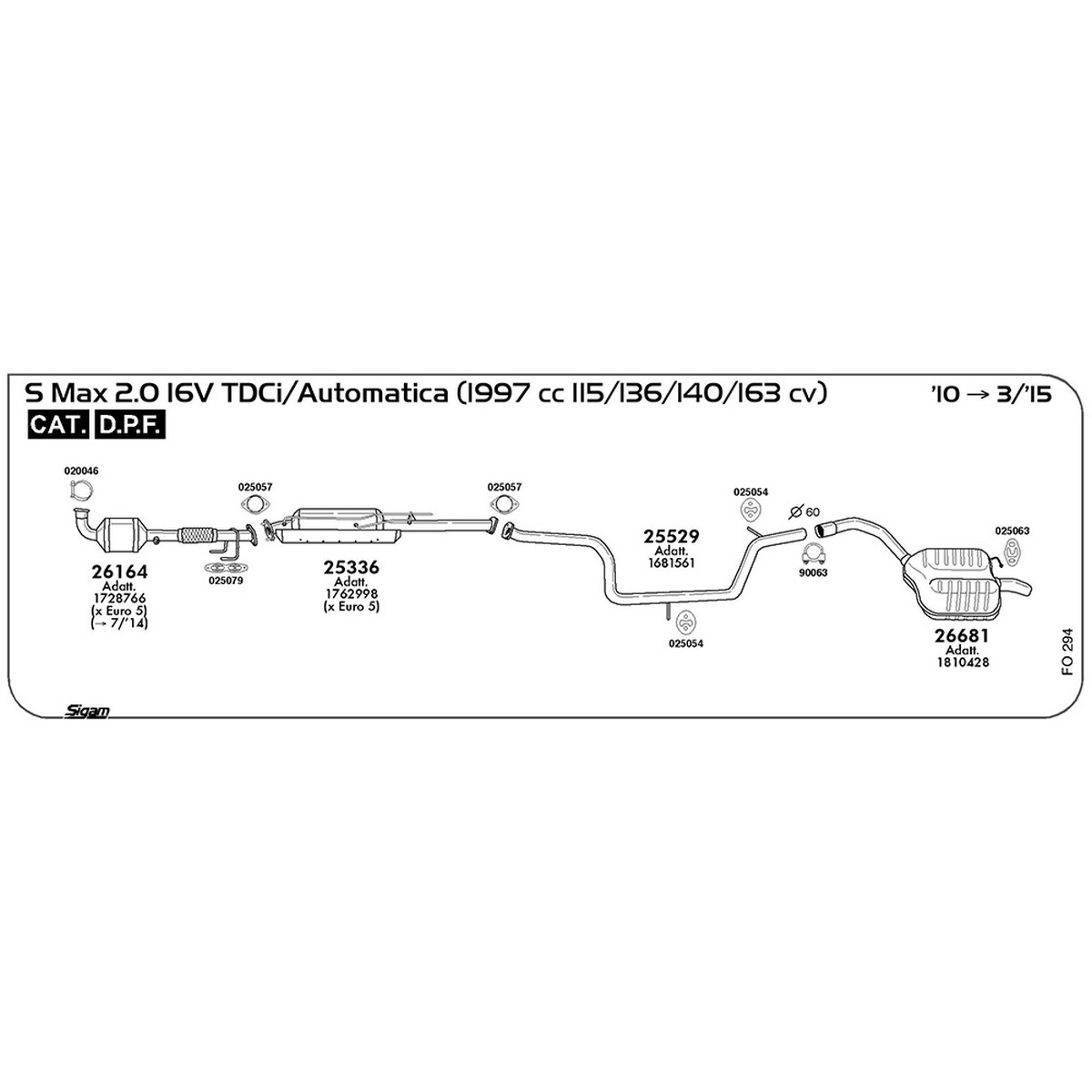 fo294 Marmitta posteriore Ford S Max WA6 2.0 16V TDCi / Automatica 1997 cc 115 / 136 / 140 / 163 cv Cat DPF 2010 -> 03/15 (26681) - immagine 1