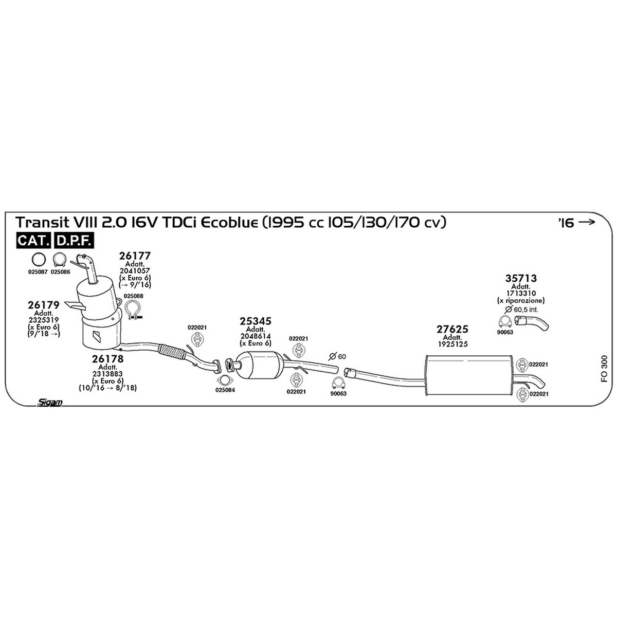 fo300 Tubo posteriore Ford Transit VIII V363 2.0 16V TDCi Ecoblue 1995 cc 105 / 130 / 170 cv Cat DPF 2016 -> (35713) - immagine 1