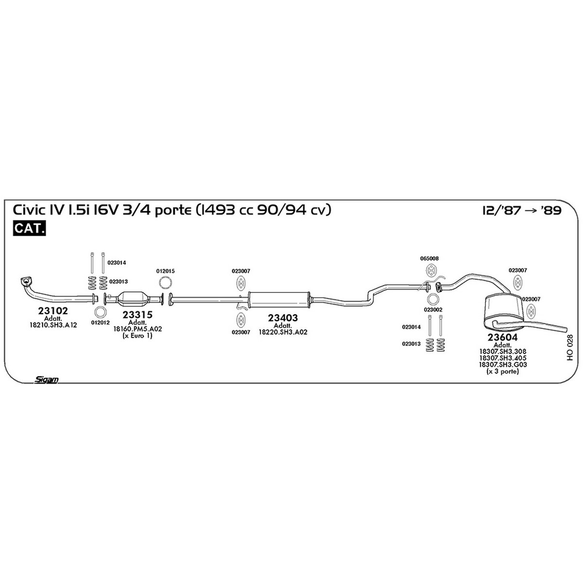 ho028 Marmitta centrale Honda Civic IV 1.5i 16V 3 / 4 porte 1493 cc 90 / 94 cv Cat 12/87 -> 1989 (23403) - immagine 1