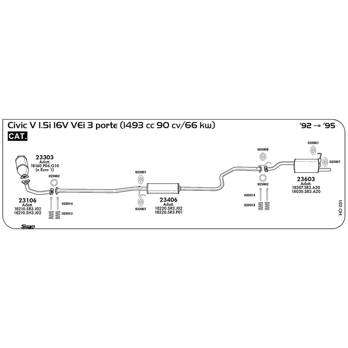 ho031 Marmitta centrale Honda Civic V 1.5i 16V VEi 3 porte 1493 cc 90 cv 66 kw Cat 1992 -> 1995 (23406) - immagine 1