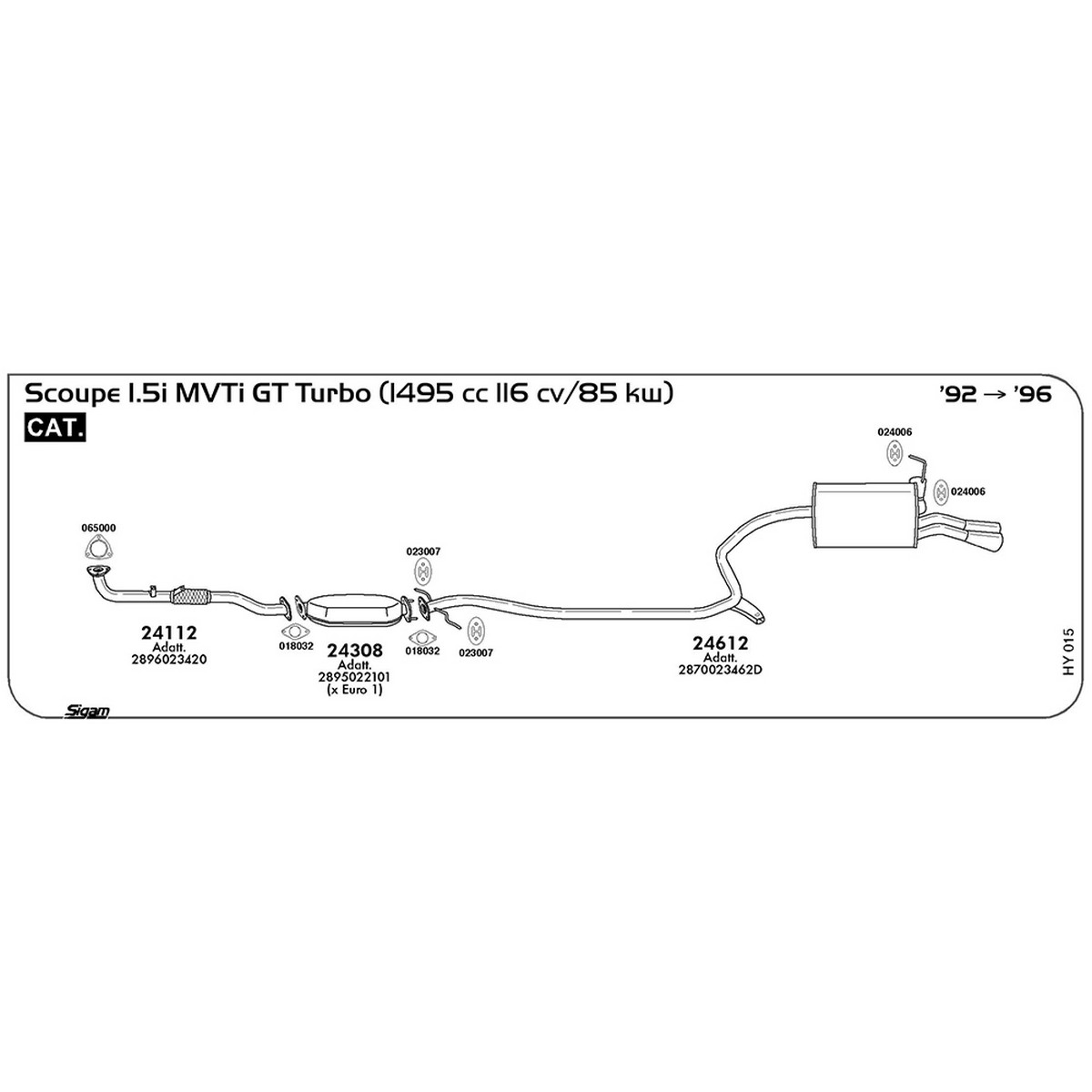 hy015 Marmitta posteriore Hyundai Scoupe 1.5i MVTi GT Turbo 1495 cc 116 cv 85 kw Cat 1992 -> 1996 (24612) - immagine 1