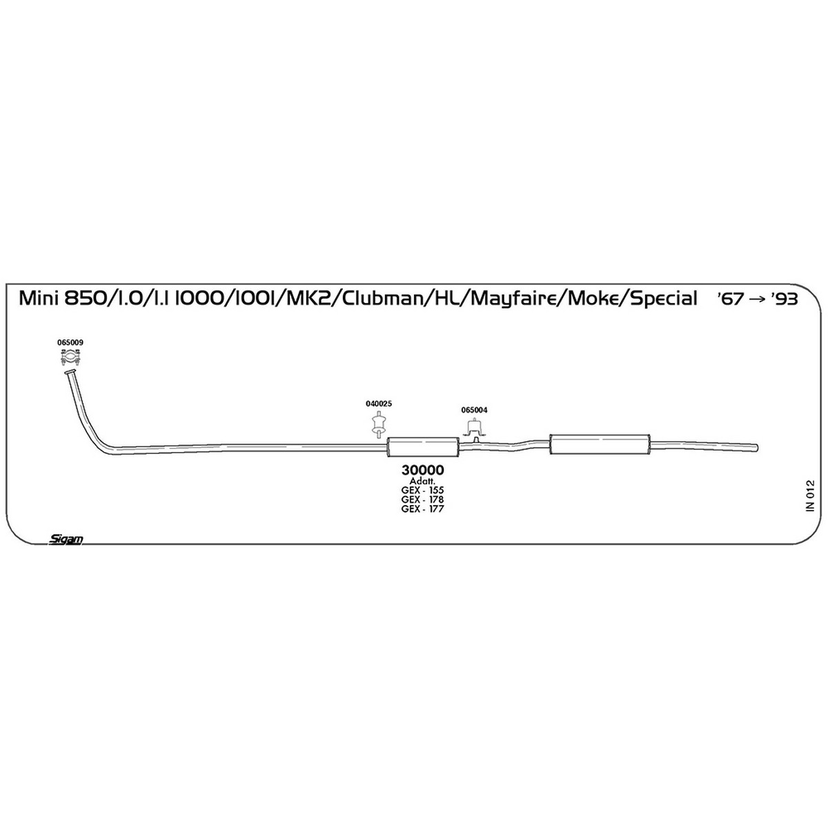 in012 Accessori Innocenti Mini 1000 / 1001 850 / 1.0 / 1.1 Clubman / HL / Mayfair / Moke / Special 1967 -> 1993 (065009) - immagine 1