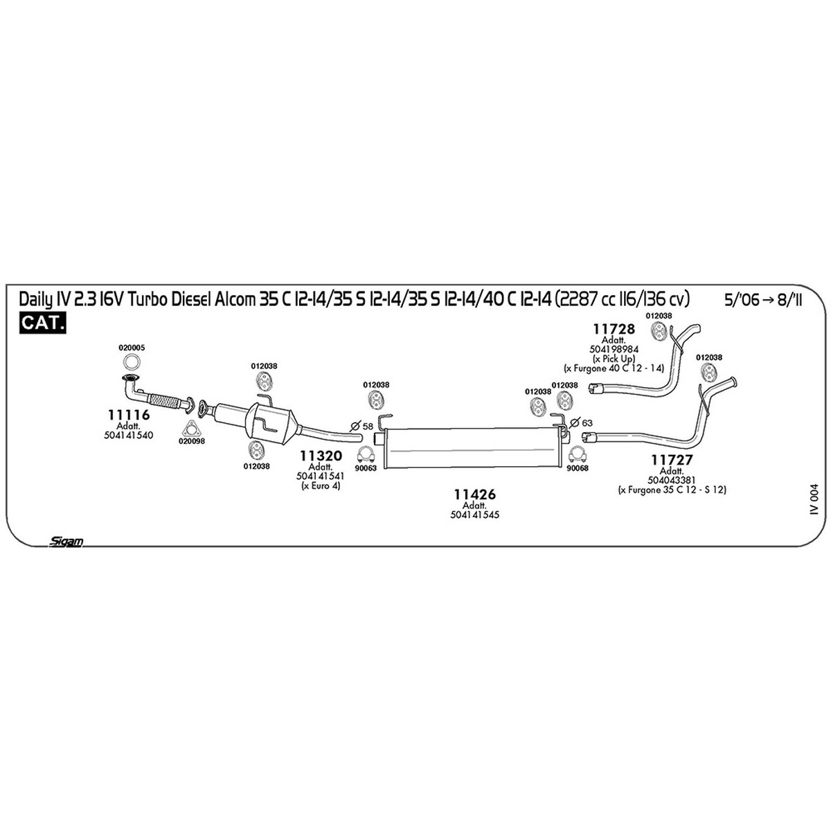 iv004 Tubo al collettore Iveco Daily IV 2.3 16V Turbo diesel Alcom 35 C 12 - 14 / 35 S 12 - 14 / 40 C 12 - 14 2287 cc 116 / 136 cv 05/06 -> 08/11 (11116) - immagine 1