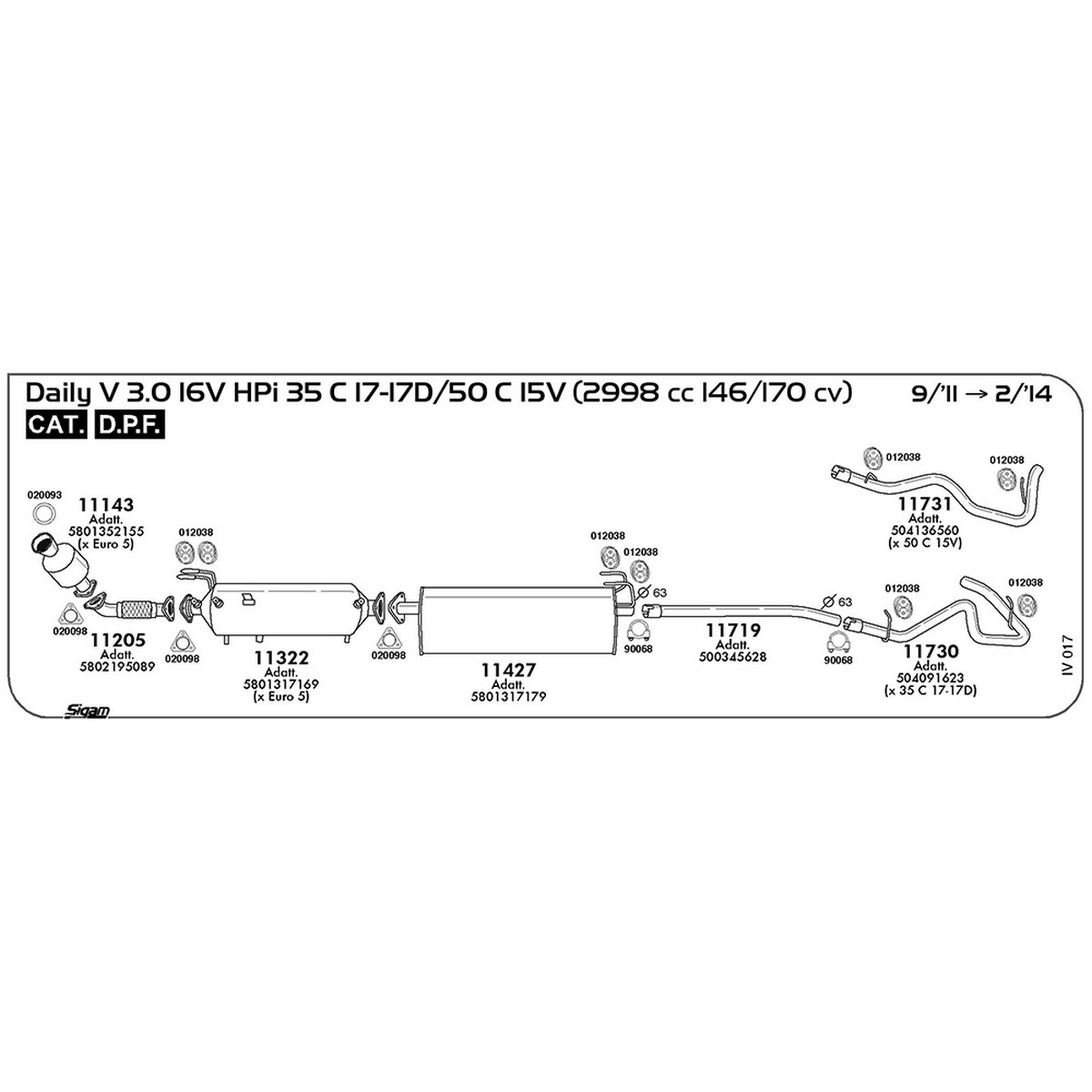 iv017 Tubo posteriore Iveco Daily V 3.0 16V HPi 35 C 17 - 17D / 50 C 15V 2998 cc 146 / 170 cv Cat DPF 09/11 -> 02/14 (11719) - immagine 1
