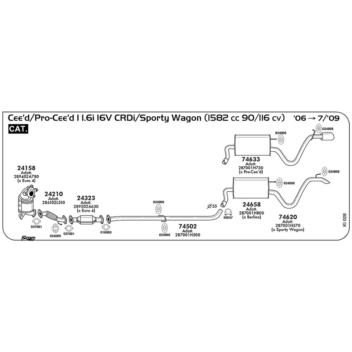 ki028 Tubo anteriore Kia Cee'd I ED 1.6 16V CRDi / Sporty Wagon 1582 cc 90 / 116 cv Cat 2006 -> 07/09 (24210) - immagine 1