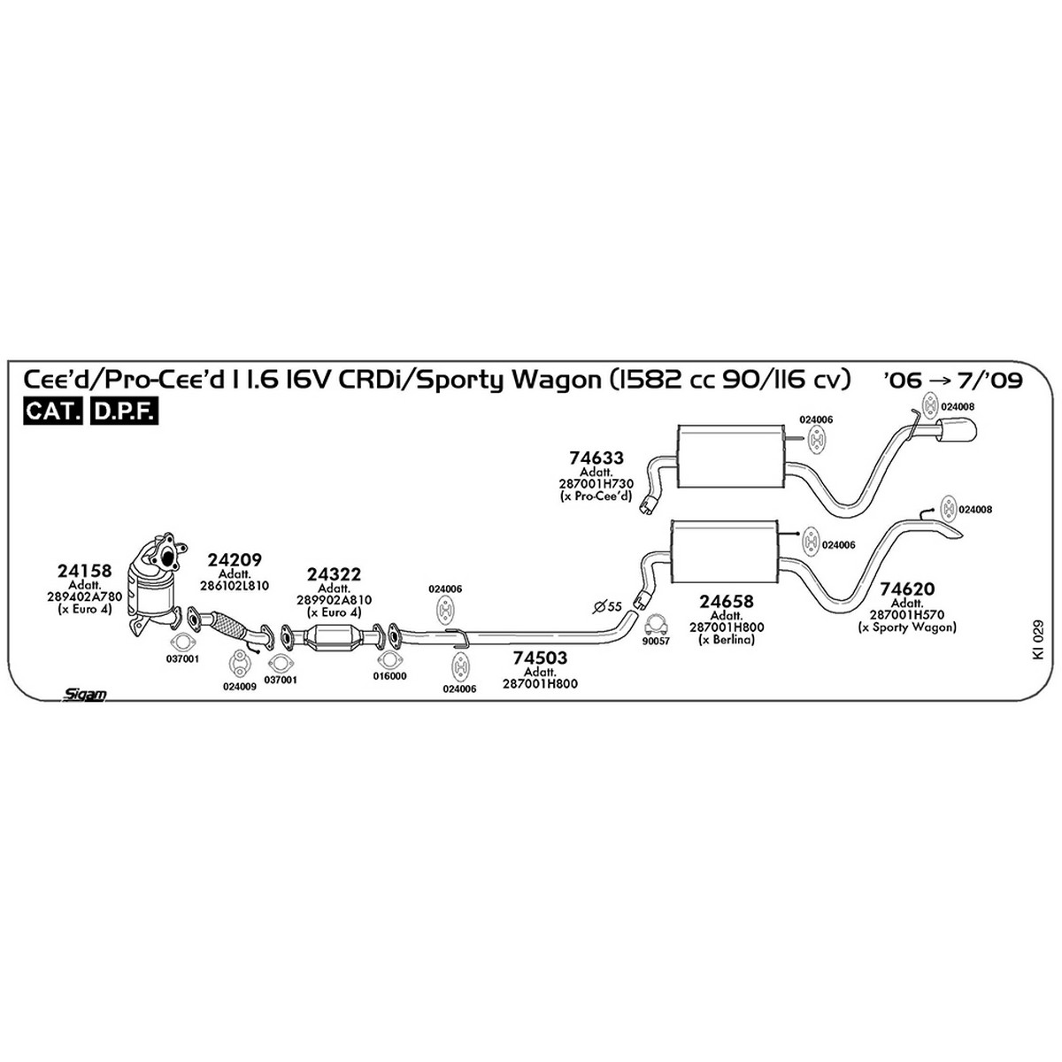 ki029 Tubo anteriore Kia Cee'd I ED 1.6 16V CRDi / Sporty Wagon 1582 cc 90 / 116 cv Cat DPF 2006 -> 07/09 (24209) - immagine 1