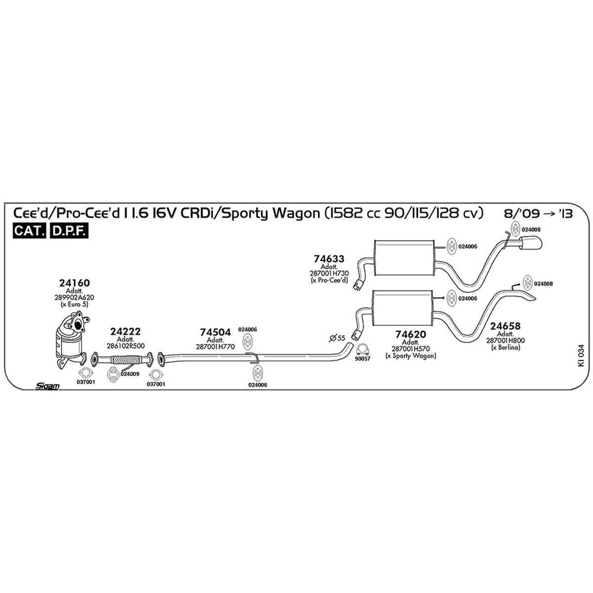 ki034 Tubo anteriore Kia Cee'd I ED 1.6 16V CRDi / Sporty Wagon 1582 cc 90 / 115 / 128 cv Cat DPF 08/09 -> 2012 (24222) - immagine 1