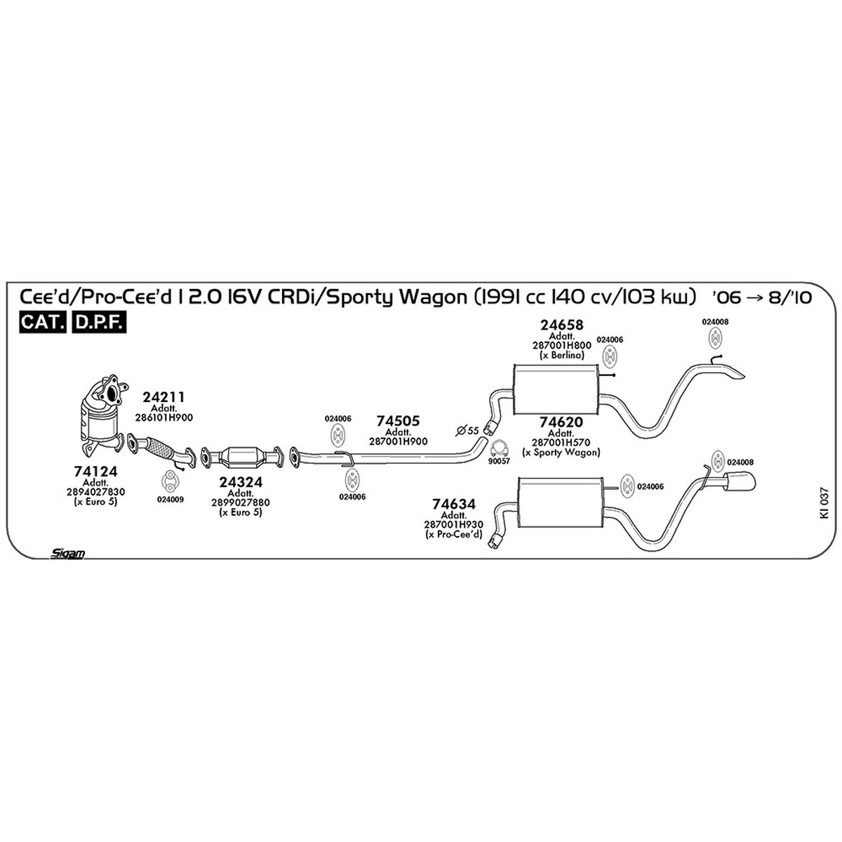 ki037 Tubo anteriore Kia Cee'd I ED 2.0 CRDi / Sporty Wagon 1991 cc 140 cv 103 kw Cat DPF 2006 -> 08/10 (24211) - immagine 1