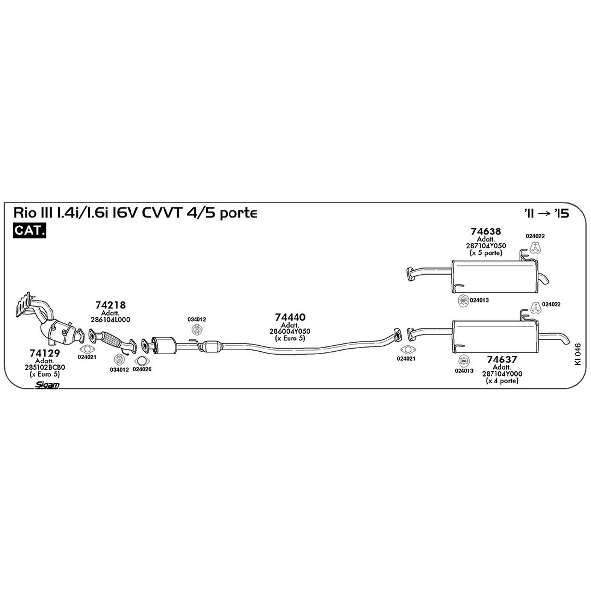 ki046 Accessori Kia Rio III UB 1.4i CVVT 4 / 5 porte 1396 cc 107 / 109 cv Cat 2011 -> 2015 (024013) - immagine 1