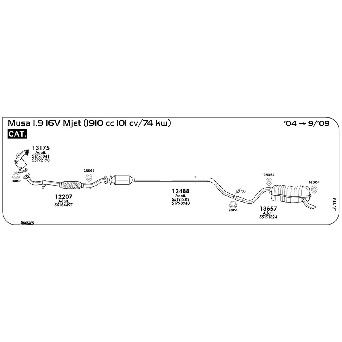 la113 Marmitta posteriore Lancia Musa 1.9 16V Mjet 1910 cc 101 cv 74 kw Cat 2004 -> 09/09 (13657) - immagine 1