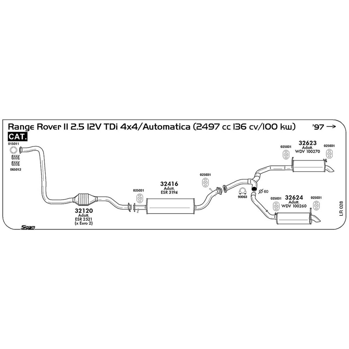lr028 Marmitta centrale Land Rover Range Rover II LP 2.5 12V TDi 4X4 / Automatica 2497 cc 136 cv 100 kw Cat 1997 -> (32416) - immagine 1