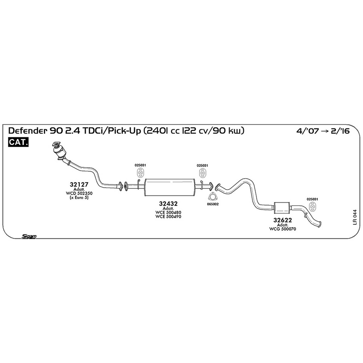 lr044 Marmitta posteriore Land Rover Defender 90 2.4 TDCi / Pick Up 2401 cc 122 cv 90 kw Cat 04/07 -> 02/16 (32622) - immagine 1