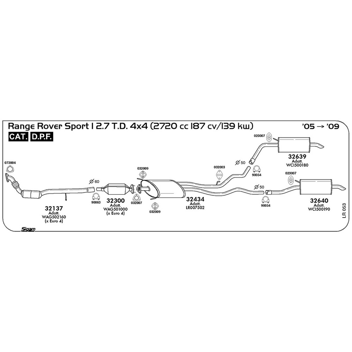 lr053 Accessori Land Rover Range Rover Sport I L320 2.7 T.D. 4X4 2720 cc 187 cv 139 kw Cat DPF 2005 -> 2009 (032007) - immagine 1