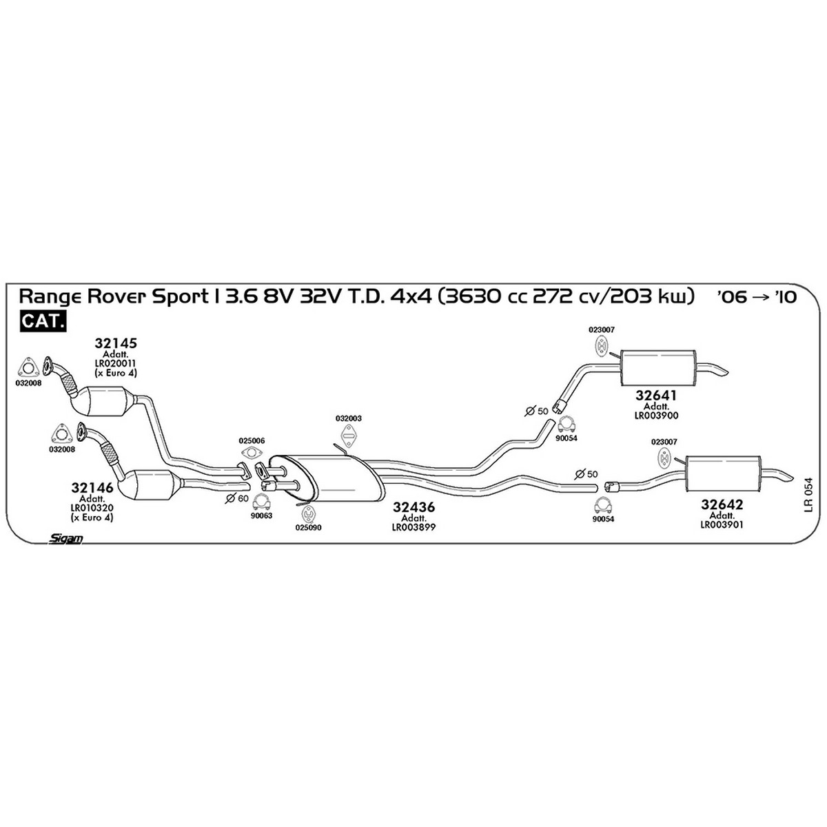 lr054 Accessori Land Rover Range Rover Sport I L320 3.6 V8 32V T.D. 4X4 3630 cc 272 cv 203 kw Cat 2006 -> 2010 (90063) - immagine 1