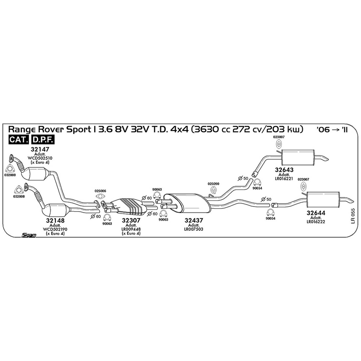 lr055 Accessori Land Rover Range Rover Sport I L320 3.6 V8 32V T.D. 4X4 3630 cc 272 cv 203 kw Cat DPF 2006 -> 2011 (025006) - immagine 1